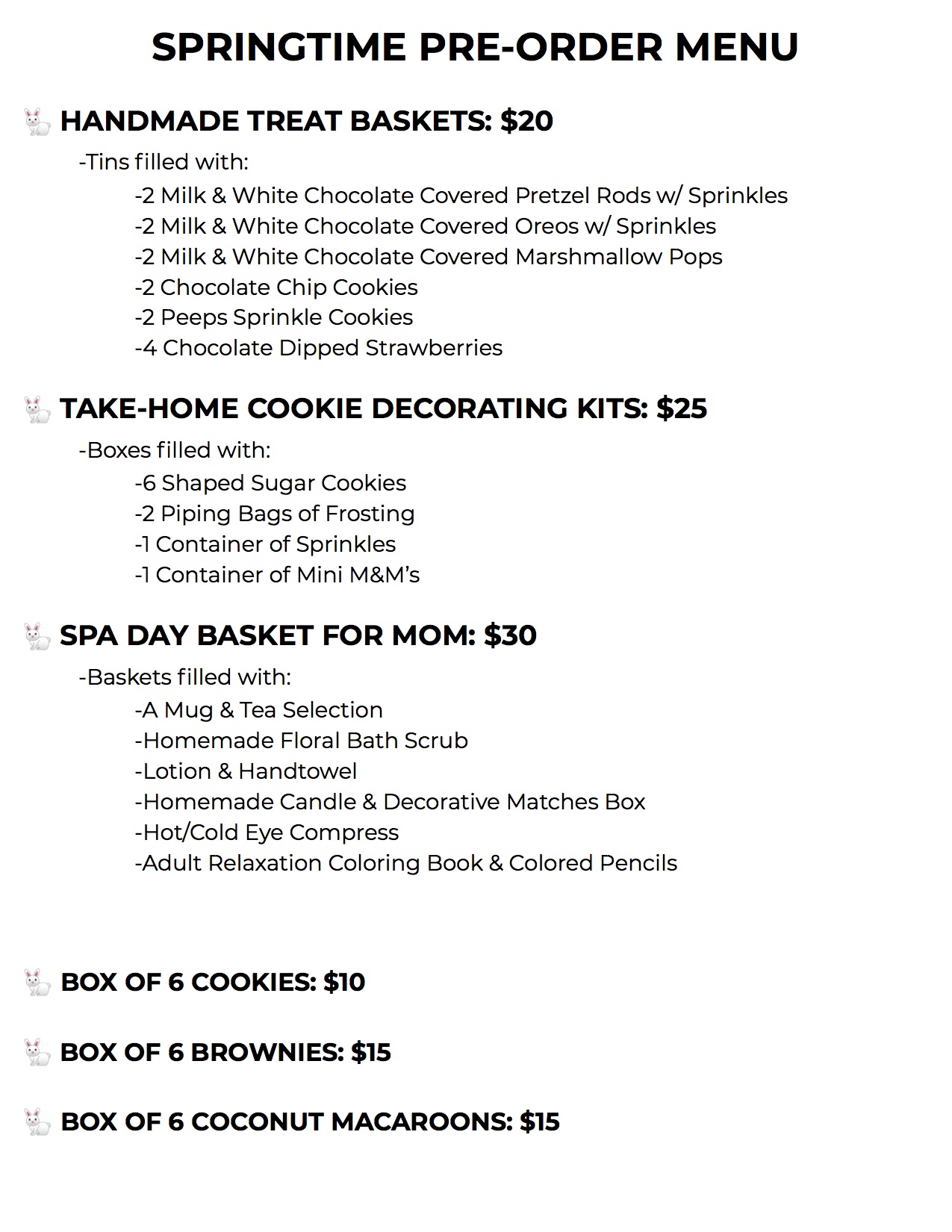 SPRINGTIME PRE ORDER MENU Windsor Lake Coffee SPRINGTIME PRE ORDER MENU Windsor Lake Coffee
